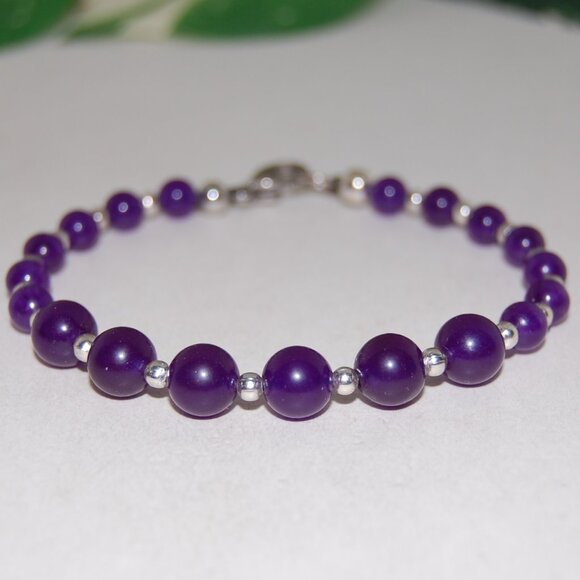 Amethyst Bracelet,Clasp Closure Bracelet,Purple Amethyst Stone Bracelet - Picture 1 of 3